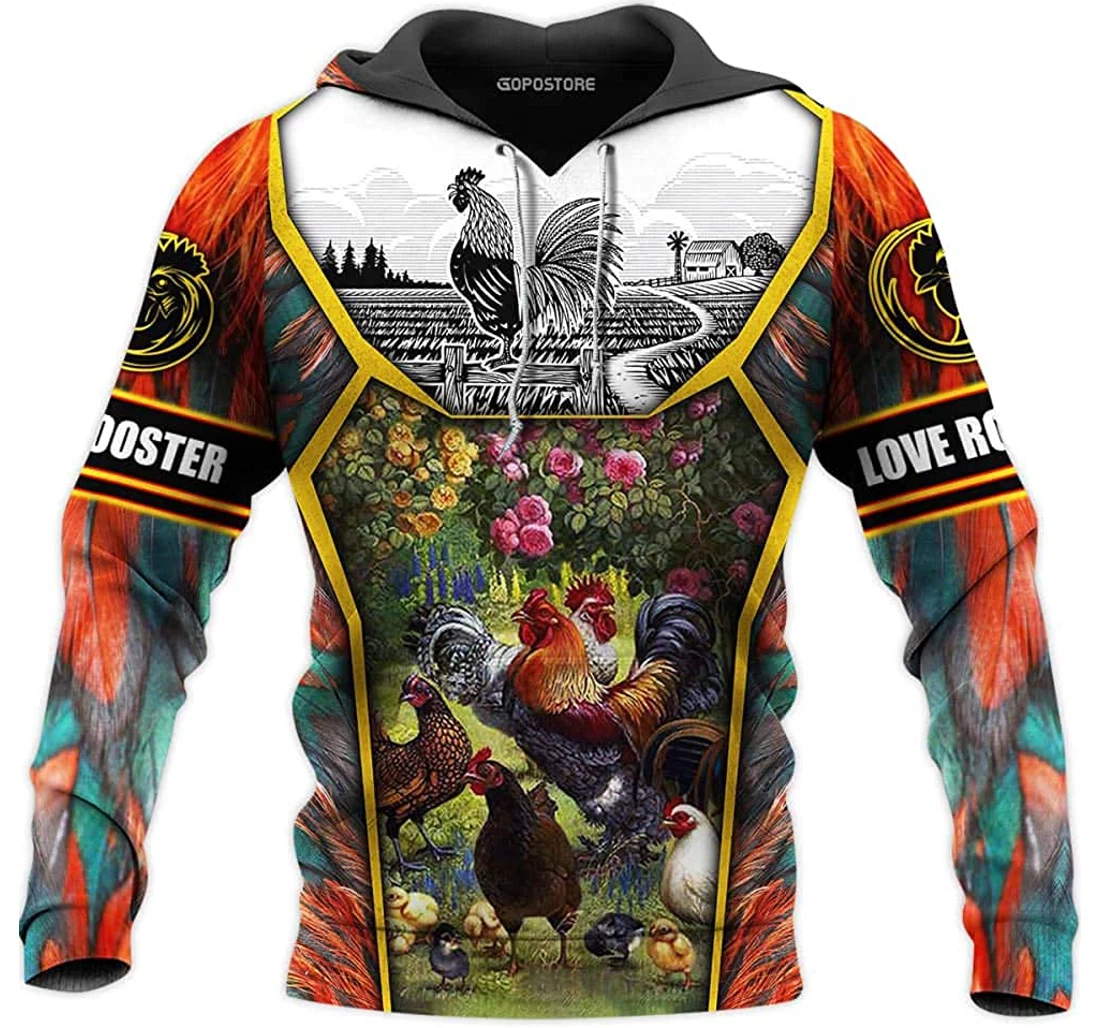 Love Rooster In Colorful Animal Farm Lightweight Premium Sportwear Up - 3D Printed Pullover Hoodie