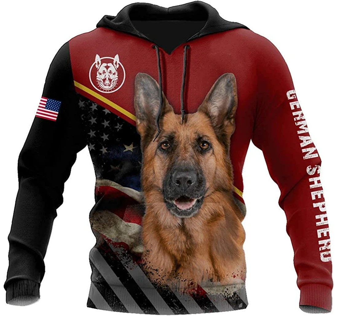 German Shepherd American Flag Lightweight Premium Sportwear Up - 3D Printed Pullover Hoodie