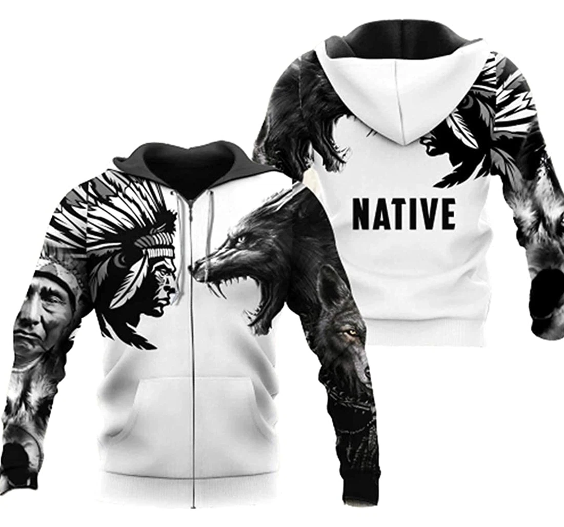 Native American With American Lightweight Premium Sportwear Up - 3D Printed Pullover Hoodie