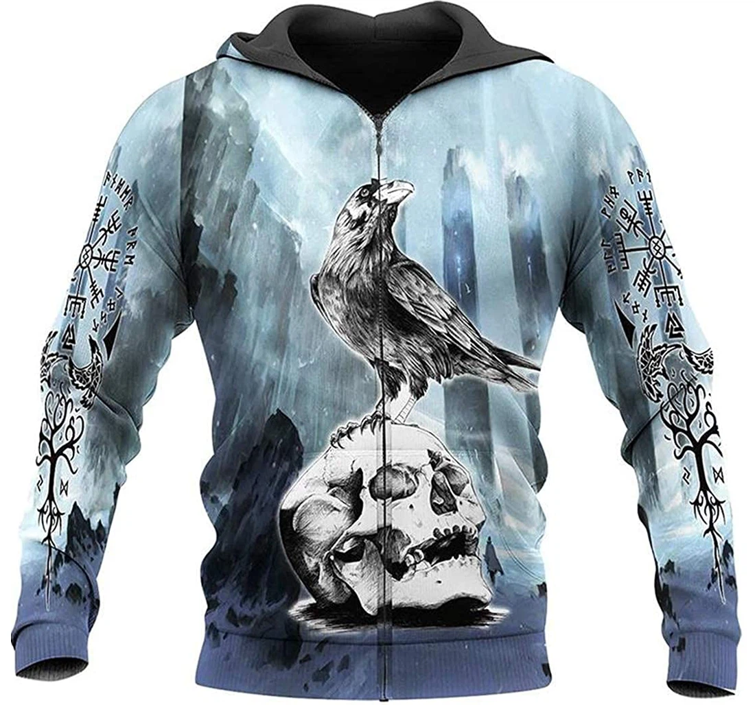 Viking Odin Skull Design Raven Nordic Warrior Pocket Lightweight Premium Sportwear Up - 3D Printed Pullover Hoodie