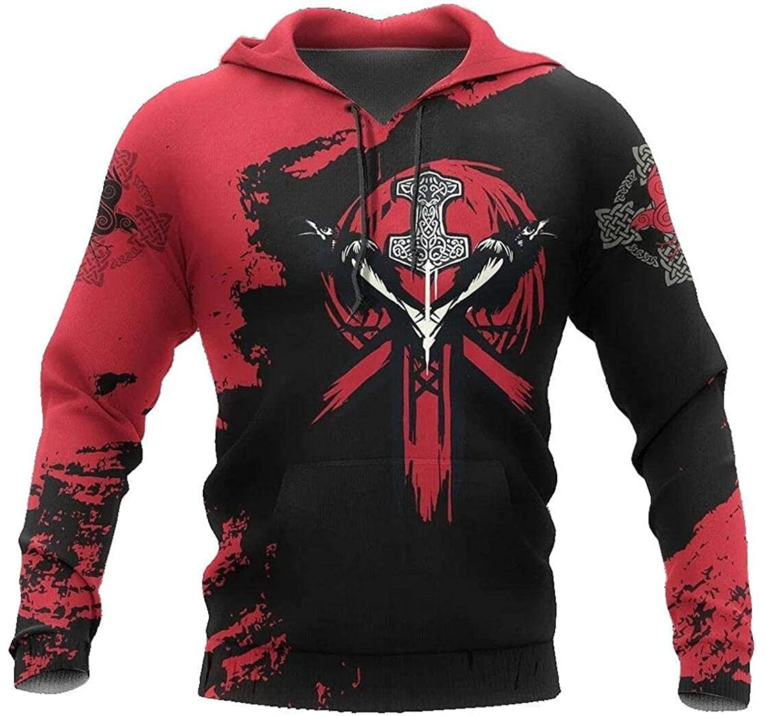 Viking Mjolnir Thor's Hammer Warrior Tattoo Lightweight Up - 3D Printed Pullover Hoodie