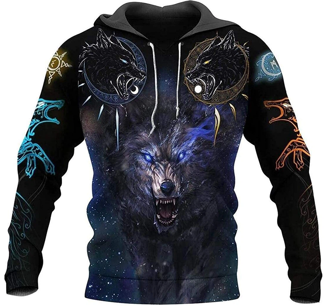 Viking Wolf Wool With Pocket With Adult American Wolf Lightweight Up - 3D Printed Pullover Hoodie