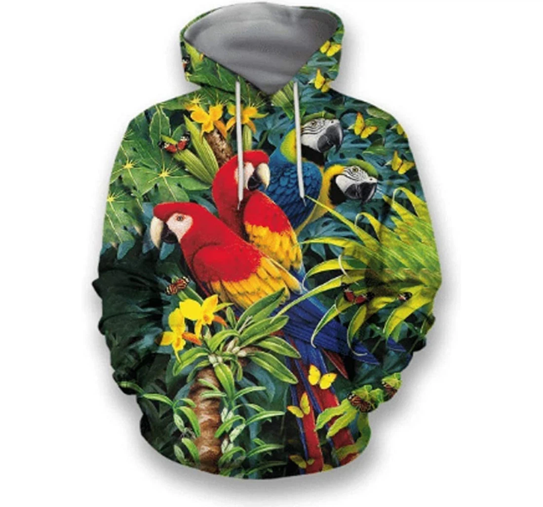 Multicolor Parrots In Tropical Trees Lightweight Premium Sportwear Up - 3D Printed Pullover Hoodie