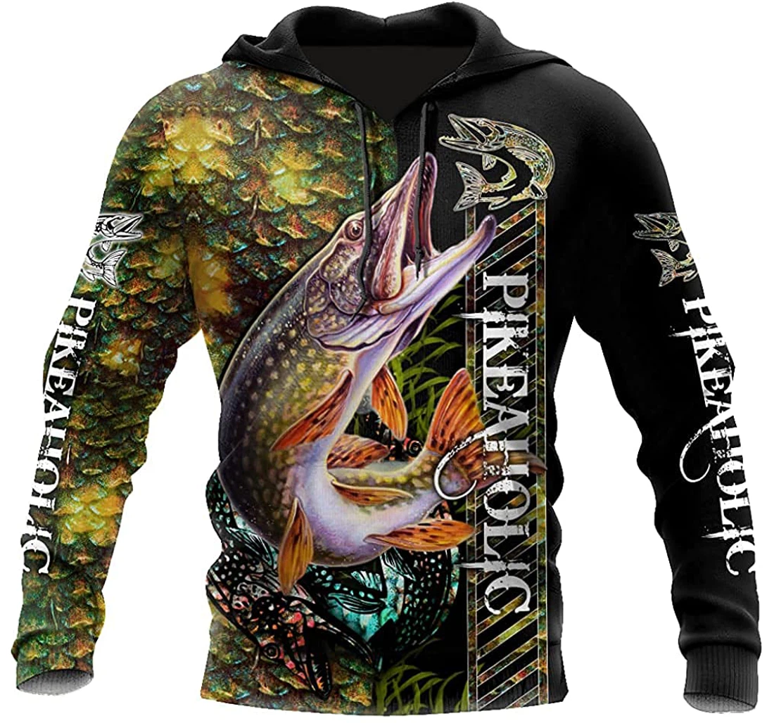 Fishaholic Northern Pike Fishing Lightweight Premium Sportwear Up - 3D Printed Pullover Hoodie