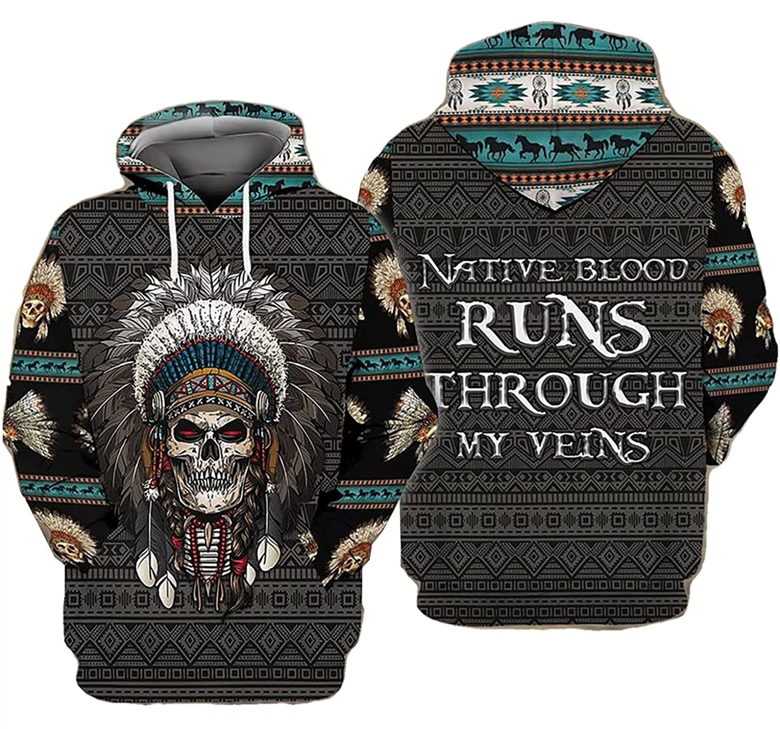 Native Skull Best Skull Lightweight Premium Sportwear Up - 3D Printed Pullover Hoodie