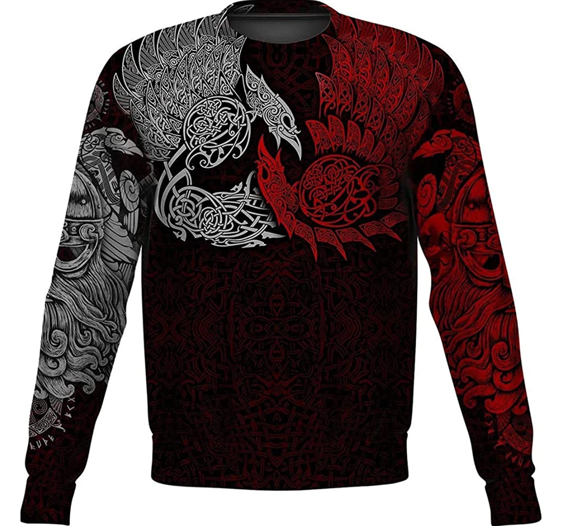 Viking Ravens Of Midgard Red Wool Lightweight Premium Sportwear Up - 3D Printed Pullover Hoodie