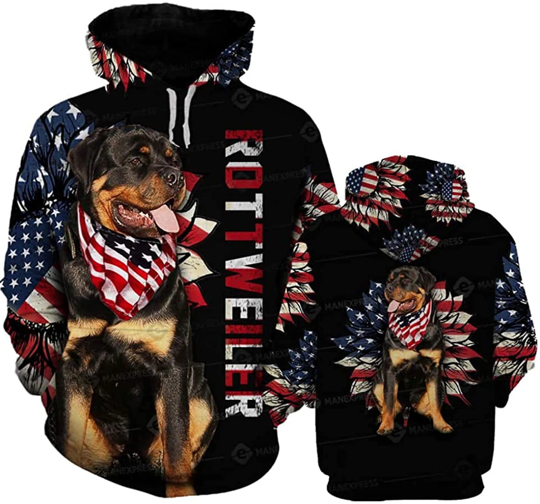 Rottweiler In Usa Floral Lightweight Premium Sportwear Up - 3D Printed Pullover Hoodie