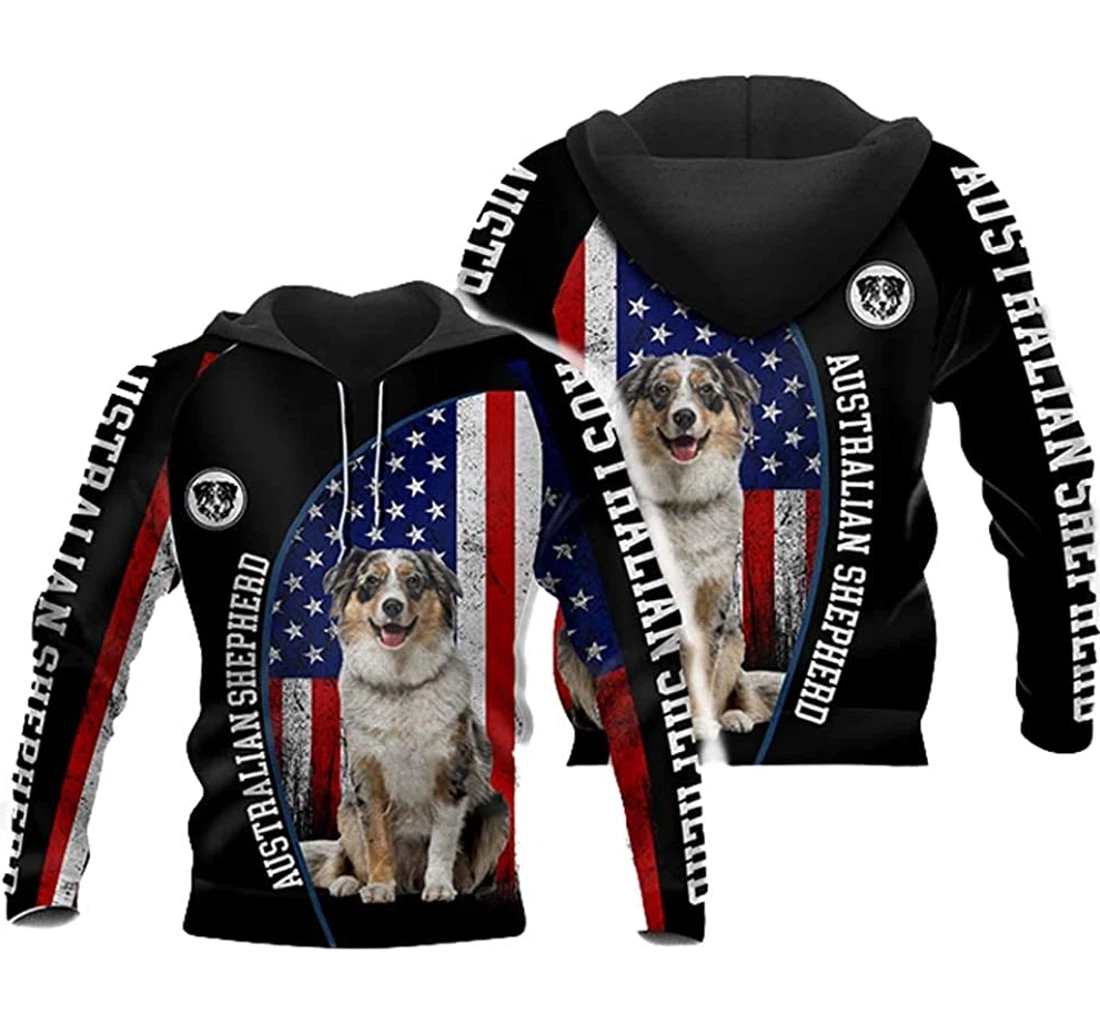 Australian Shepherd Usa Flag Lightweight Premium Sportwear Up - 3D Printed Pullover Hoodie