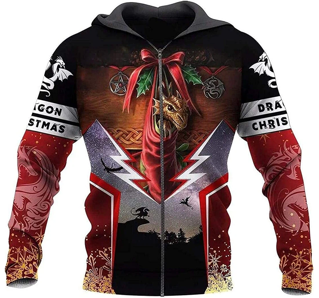 Tattoo Dungeon Dragon Christmas Fleece Pull Over Pocket Native Pattern Fleece Up - 3D Printed Pullover Hoodie