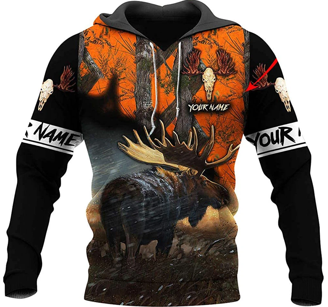 Personalized Name Moose Hunting Winter Art Premium Sportwear Up - 3D Printed Pullover Hoodie