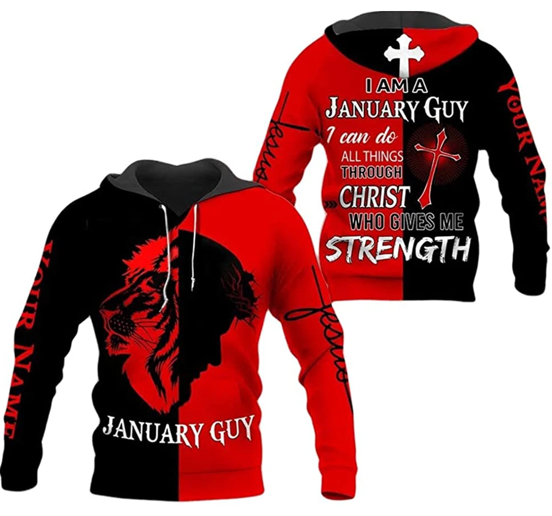 Personalized Name January Guy Lion God I Can Do All Things Lightweight Premium Sportwear Up - 3D Printed Pullover Hoodie