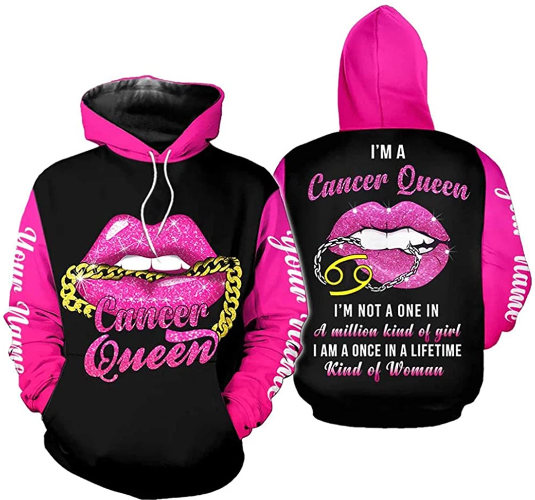 Personalized Name Cancer Queen Kind Of Woman Lip Lightweight Premium Sportwear Up - 3D Printed Pullover Hoodie