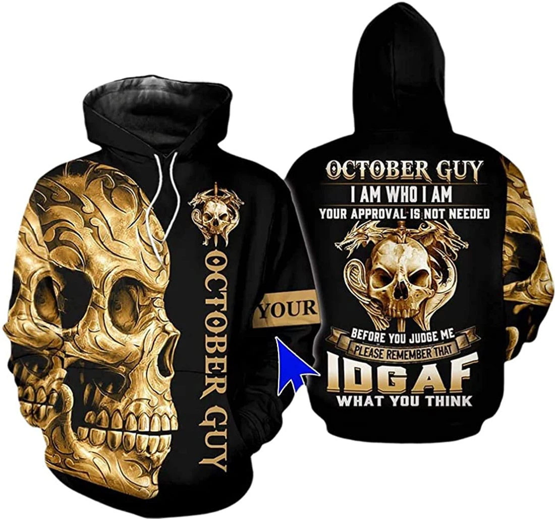 Personalized Name October Guy Skull I Am Who I Am Lightweight Premium Sportwear Up - 3D Printed Pullover Hoodie