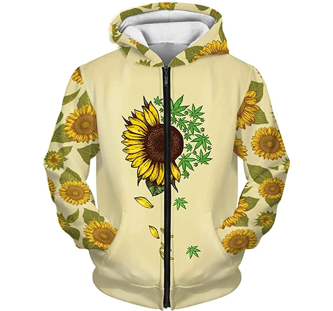 Personalized Name Weed Sunflower Lightweight Premium Sportwear Up - 3D Printed Pullover Hoodie