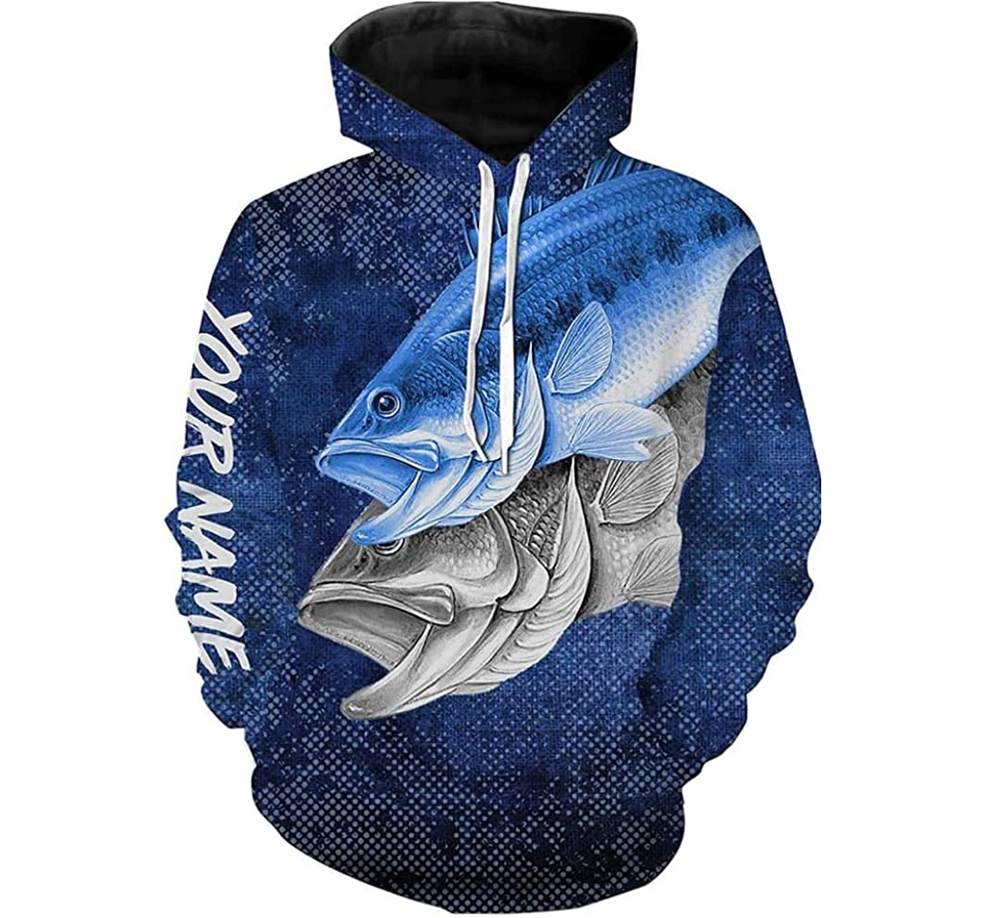 Personalized Name Bass Fishing Water Camo Lightweight Premium Sportwear Up - 3D Printed Pullover Hoodie