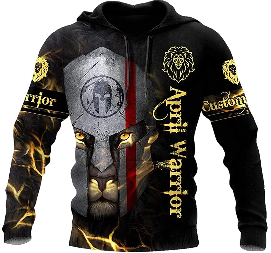 Personalized Name April Spartan Lion Warrior Lightweight Premium Sportwear Up - 3D Printed Pullover Hoodie