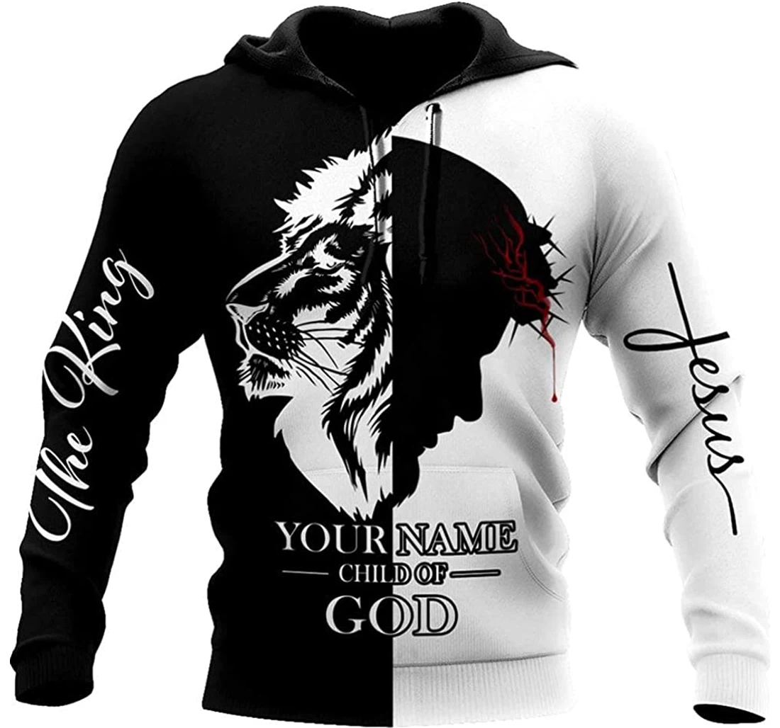 Personalized Name Jesus Lion The King The Child Of God In White Lightweight Premium Sportwear Up - 3D Printed Pullover Hoodie