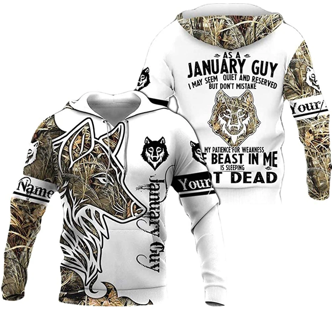 Personalized Name January Guy Tattoo Wolf I May Seem Quiet Lightweight Premium Sportwear Up - 3D Printed Pullover Hoodie