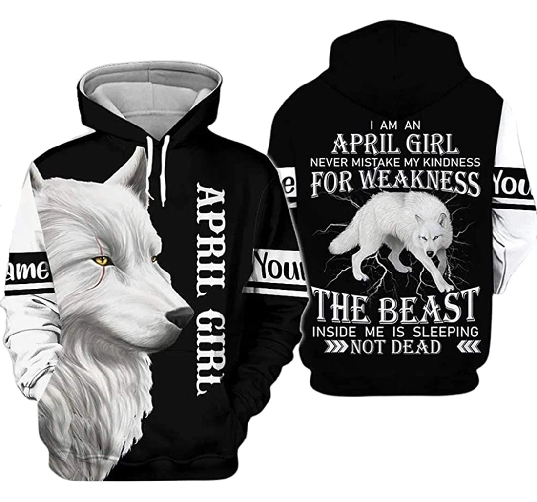 Personalized Name April Girl The Beast Inside Me Is Sleeping Not Dead Premium Sportwear Up - 3D Printed Pullover Hoodie