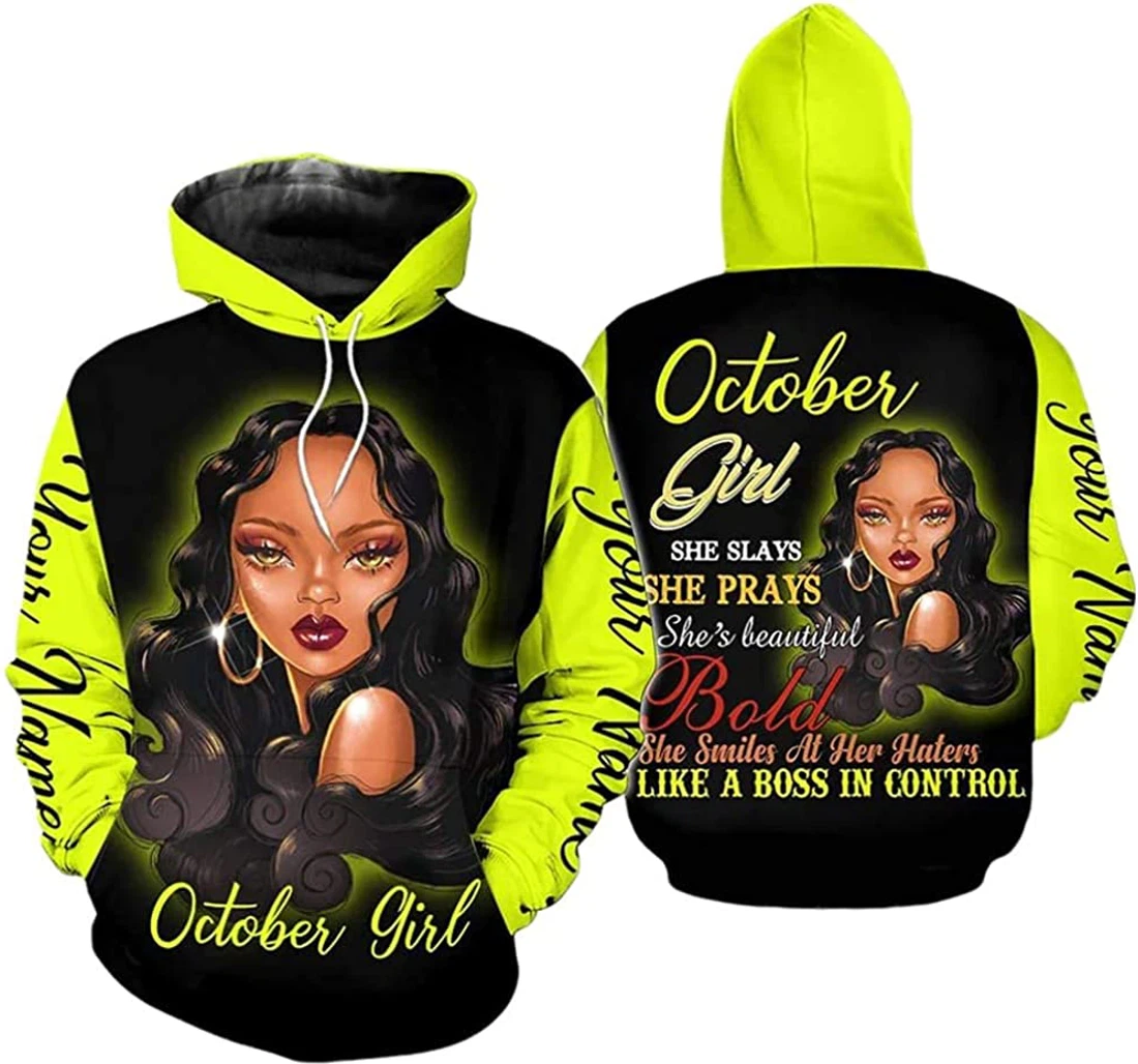 Personalized Name October Girl She Slays She Prays Lightweight Premium Sportwear Up - 3D Printed Pullover Hoodie