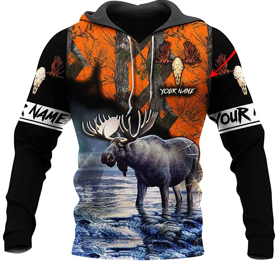 Personalized Name Moose Hunting Camo Premium Sportwear Up - 3D Printed Pullover Hoodie