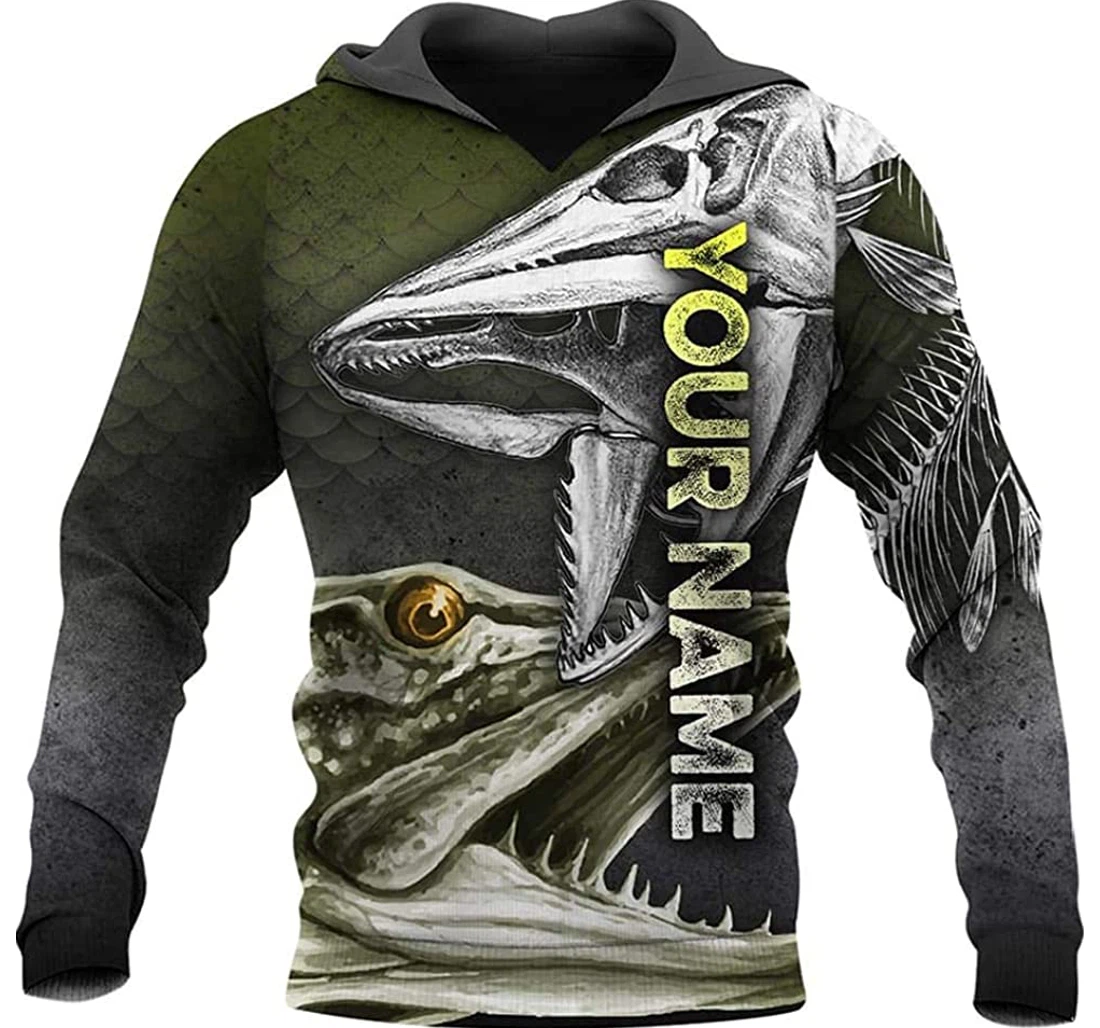 Personalized Name Pike Fish Bite Premium Sportwear Up - 3D Printed Pullover Hoodie