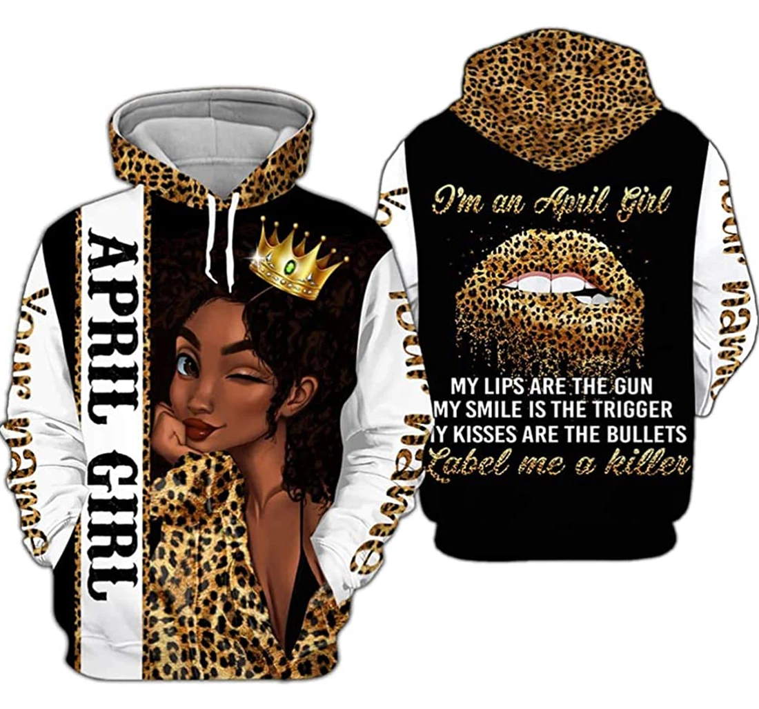 Personalized Name April Girl My Lips Are The Gun My Smile Are The Trigger Leopard Premium Sportwear Up - 3D Printed Pullover Hoodie