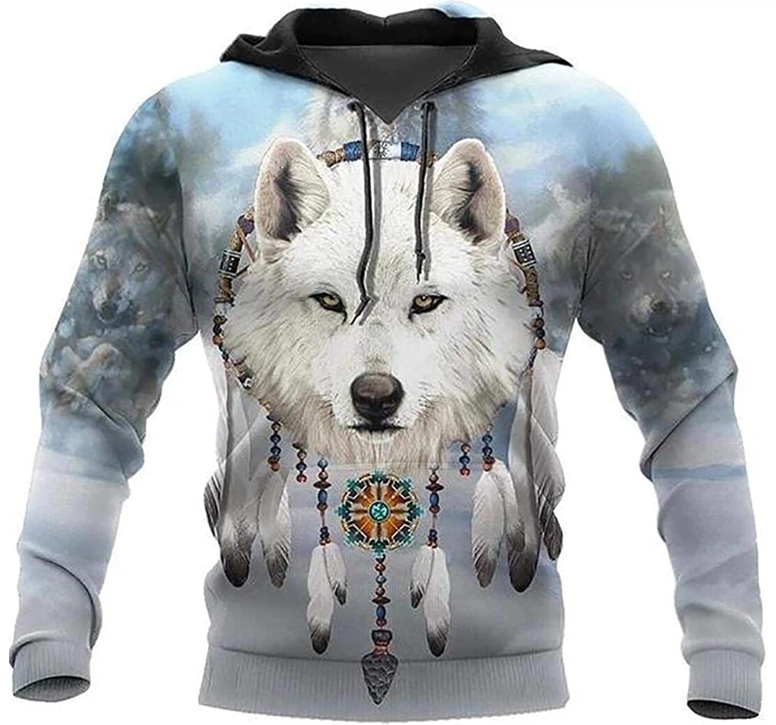 Native Wolf Native Pattern Fleece Lightweight Up - 3D Printed Pullover Hoodie