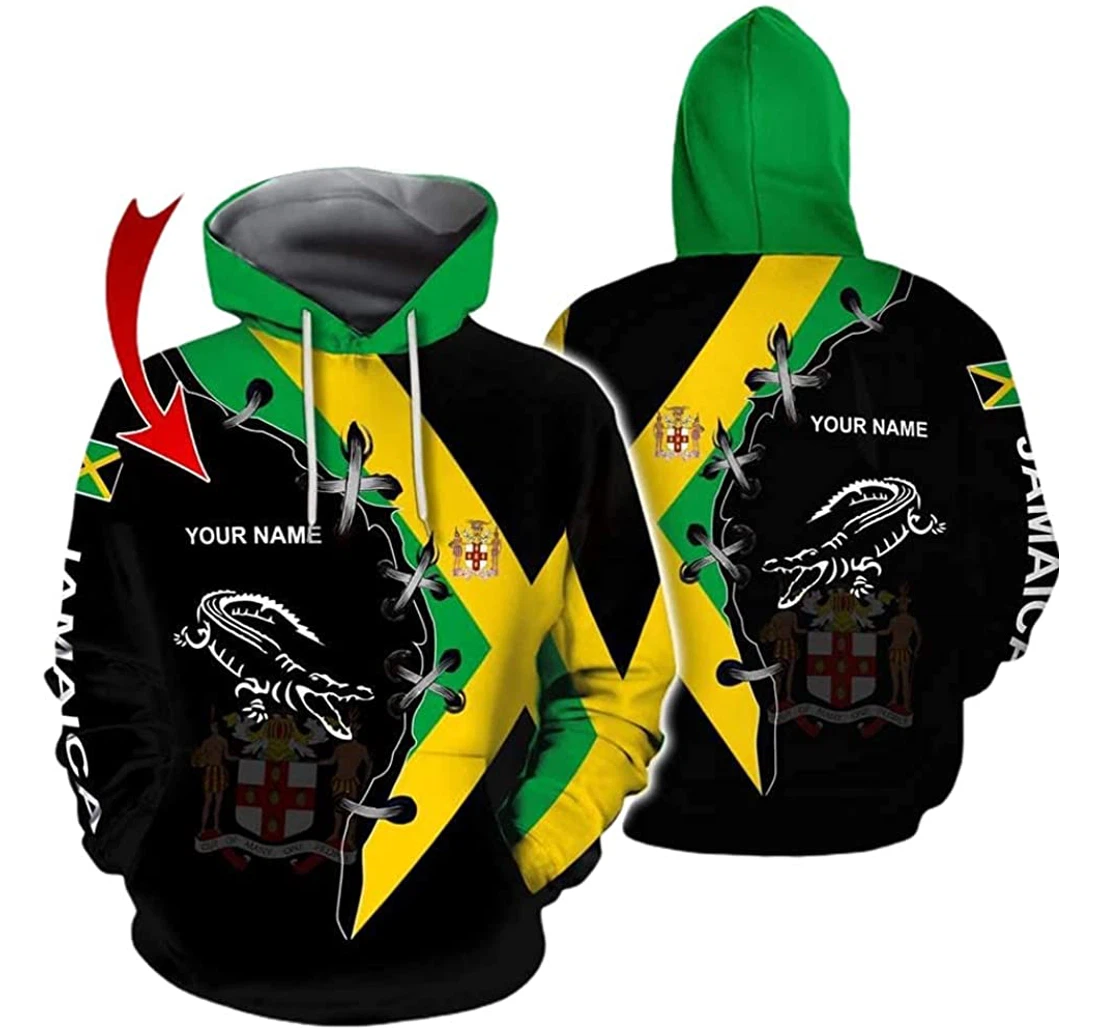 Personalized Name Jamaica Crocodile Culture Lovers Lightweight Premium Sportwear Up - 3D Printed Pullover Hoodie