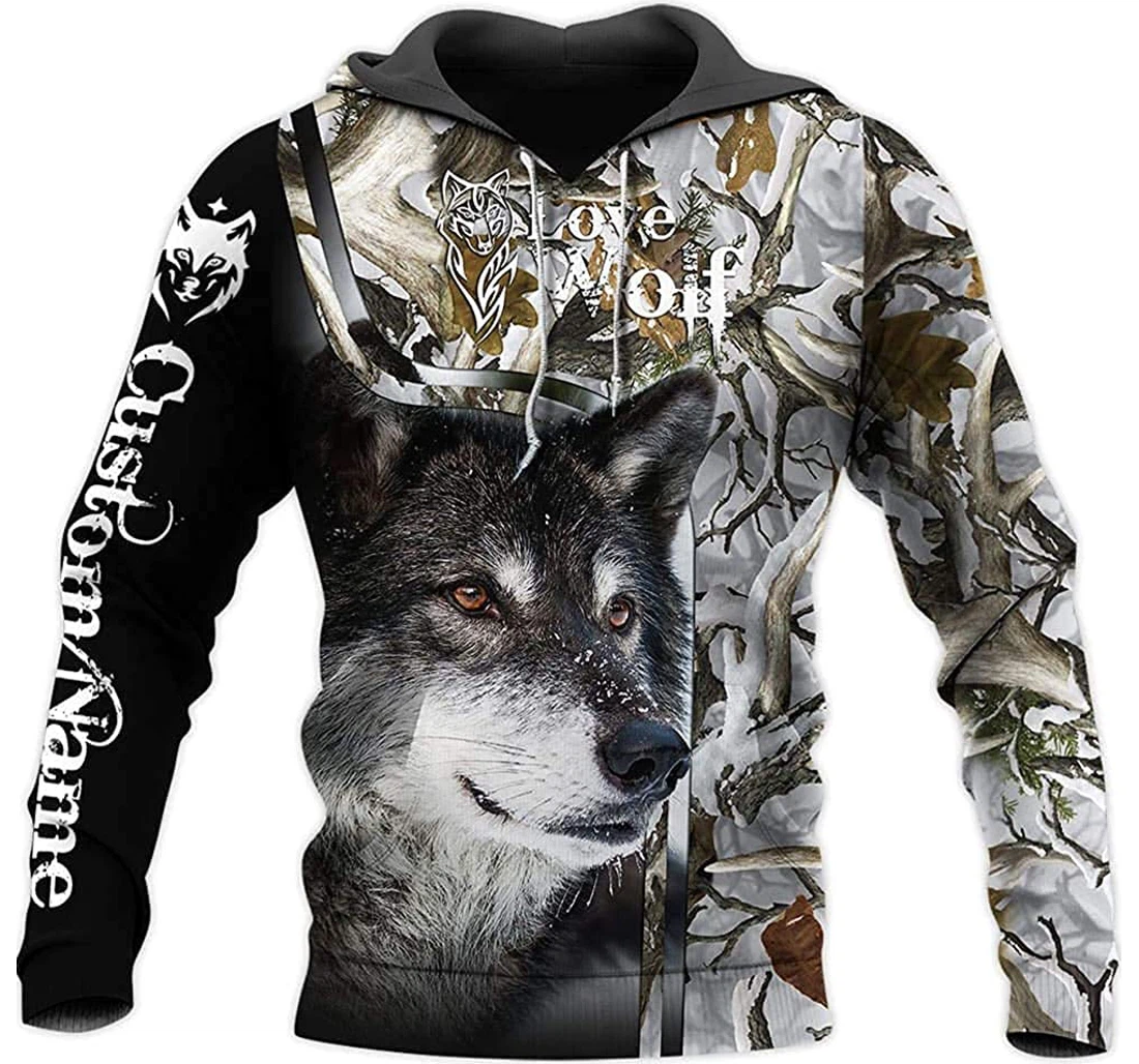 Personalized Name Love Wolf Forest Snow Premium Sportwear Up - 3D Printed Pullover Hoodie