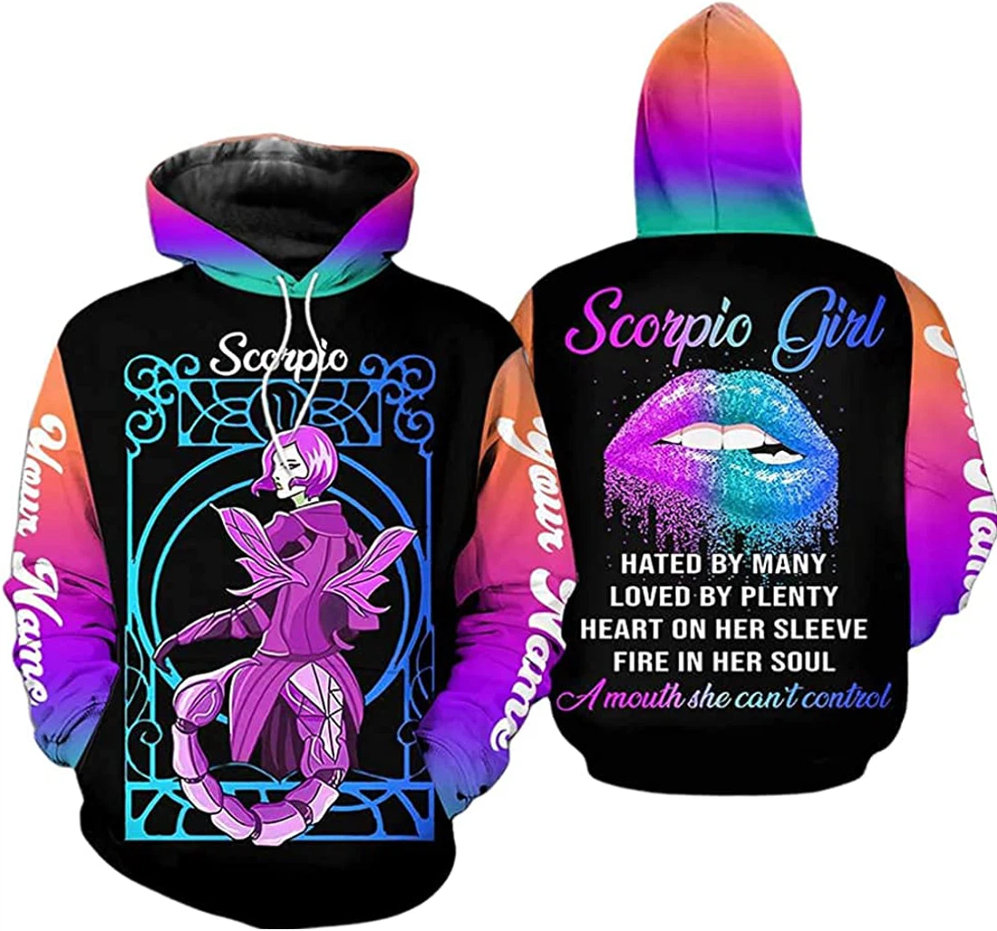 Personalized Name Scorpio Girl Hated By Many A Mouth She Can't Control Lightweight Premium Sportwear Up - 3D Printed Pullover Hoodie