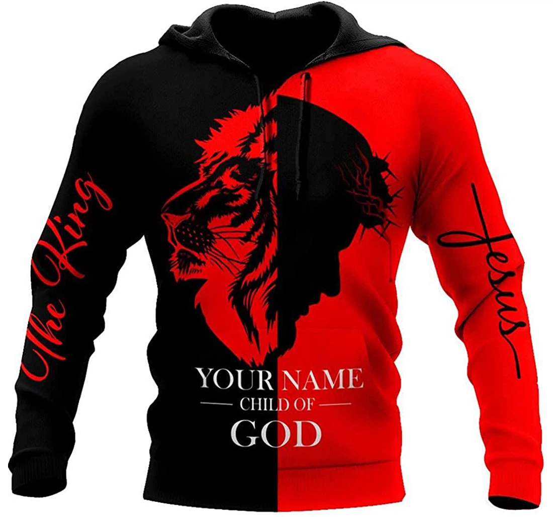 Personalized Name Jesus Lion The King The Child Of God Lightweight Premium Sportwear Up - 3D Printed Pullover Hoodie