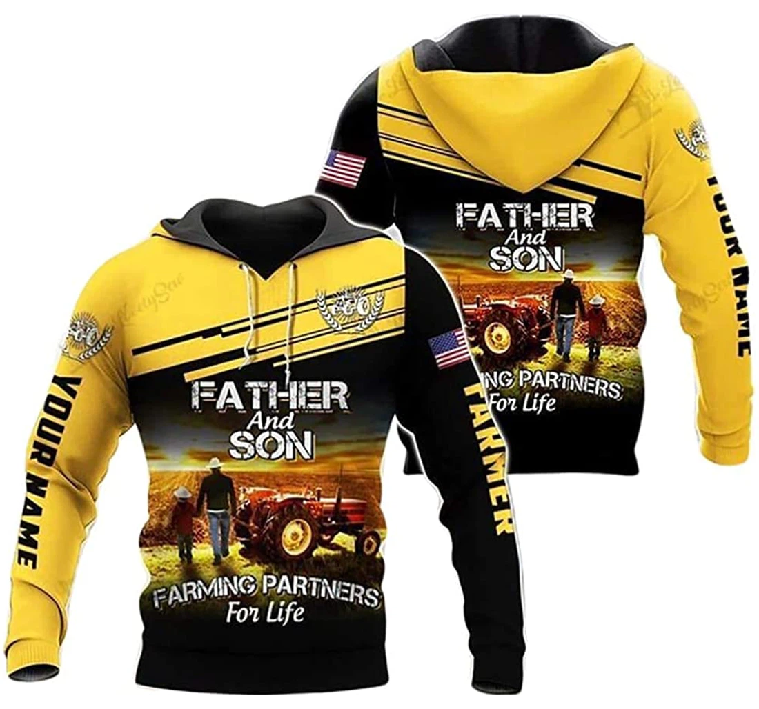 Personalized Name Father Son Farming Partners Life Lightweight Premium Sportwear Up - 3D Printed Pullover Hoodie