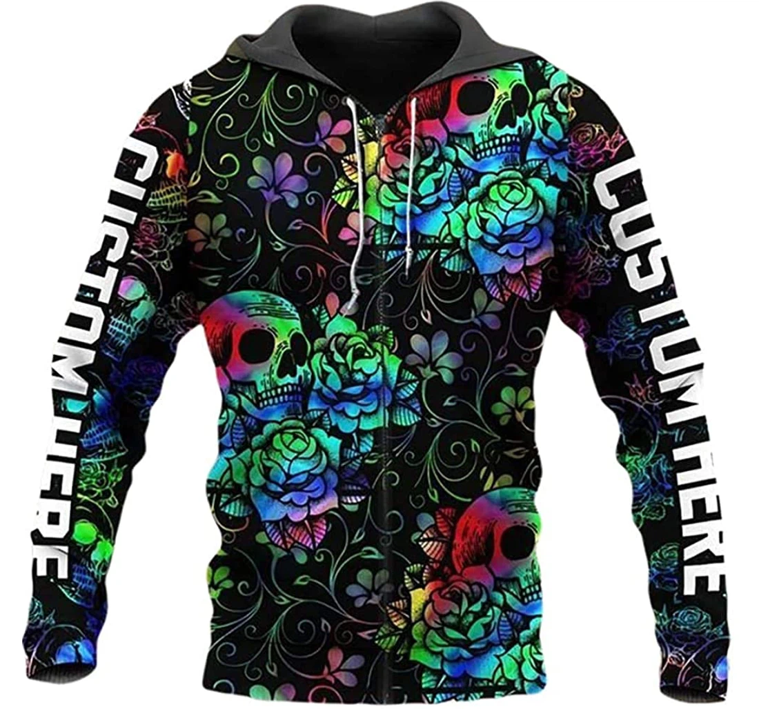 Personalized Skull Colorful Flowers Lightweight Premium Sportwear Up - 3D Printed Pullover Hoodie