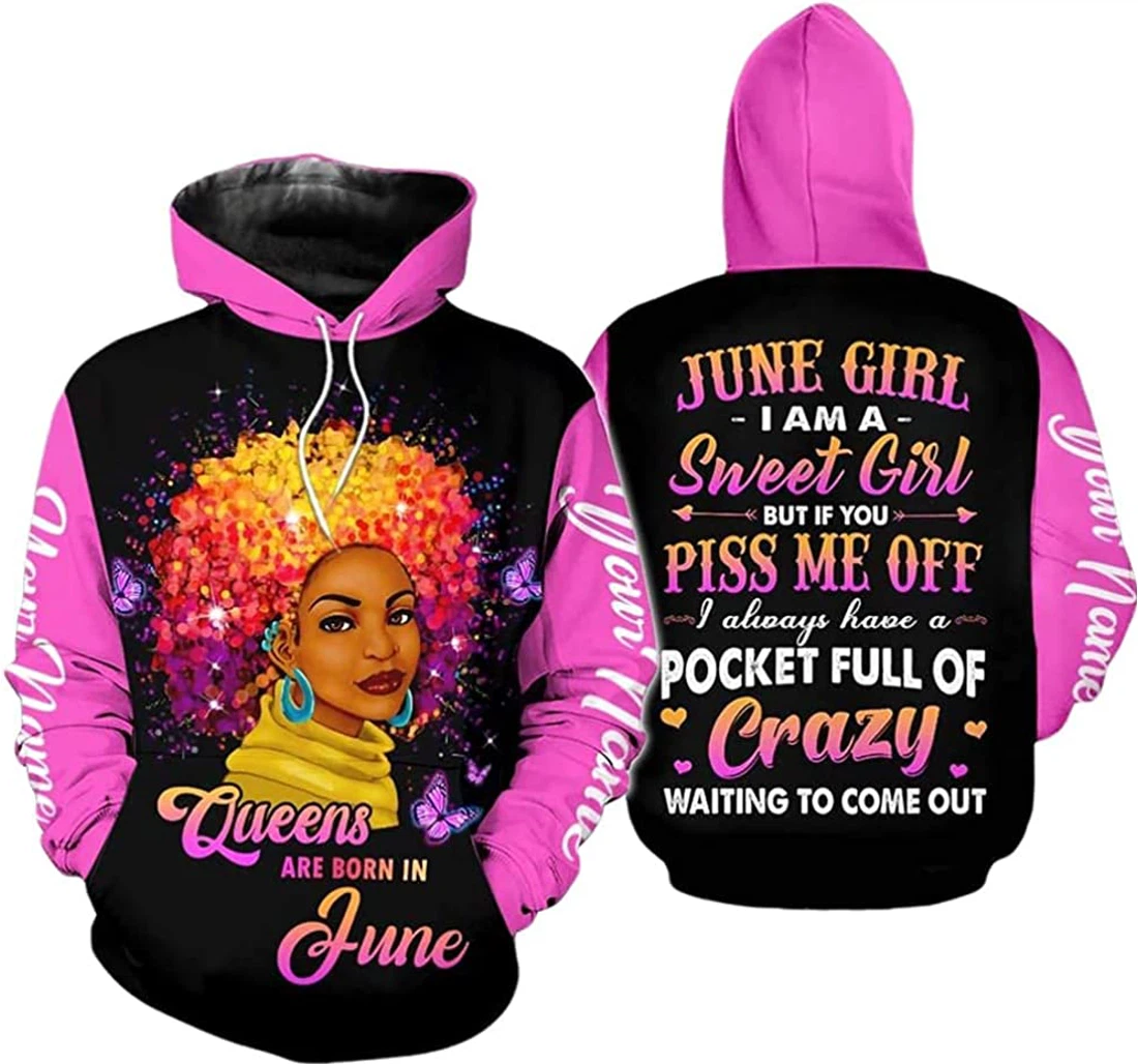 Personalized Name June Girl I Am A Sweet Girl Lightweight Premium Sportwear Up - 3D Printed Pullover Hoodie