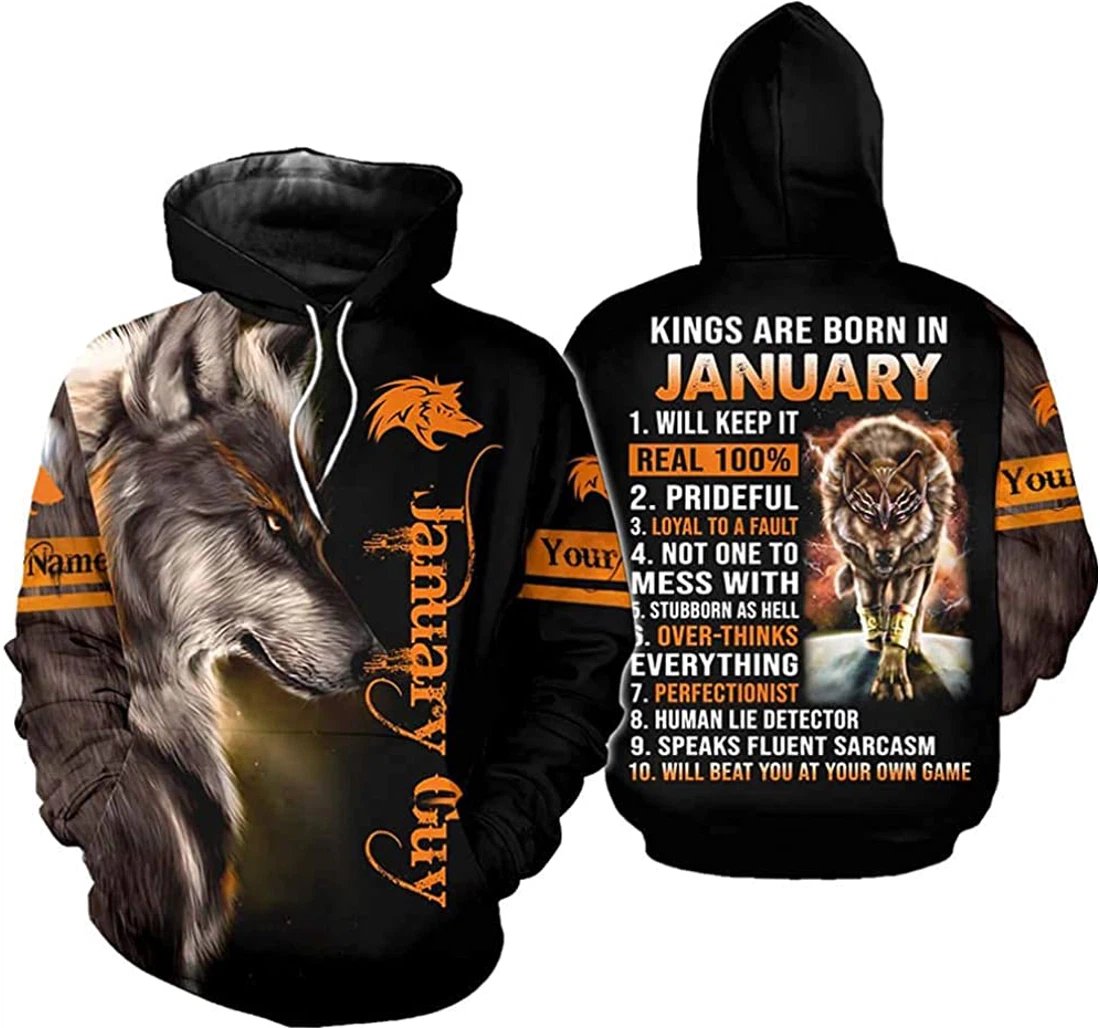 Personalized Name January Guy Wolf Kings Are Born In Lightweight Premium Sportwear Up - 3D Printed Pullover Hoodie