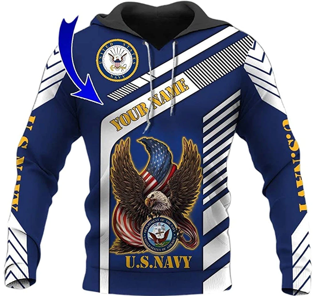 Personalized Name Navy Veteran Eagle Lightweight Premium Sportwear Up - 3D Printed Pullover Hoodie