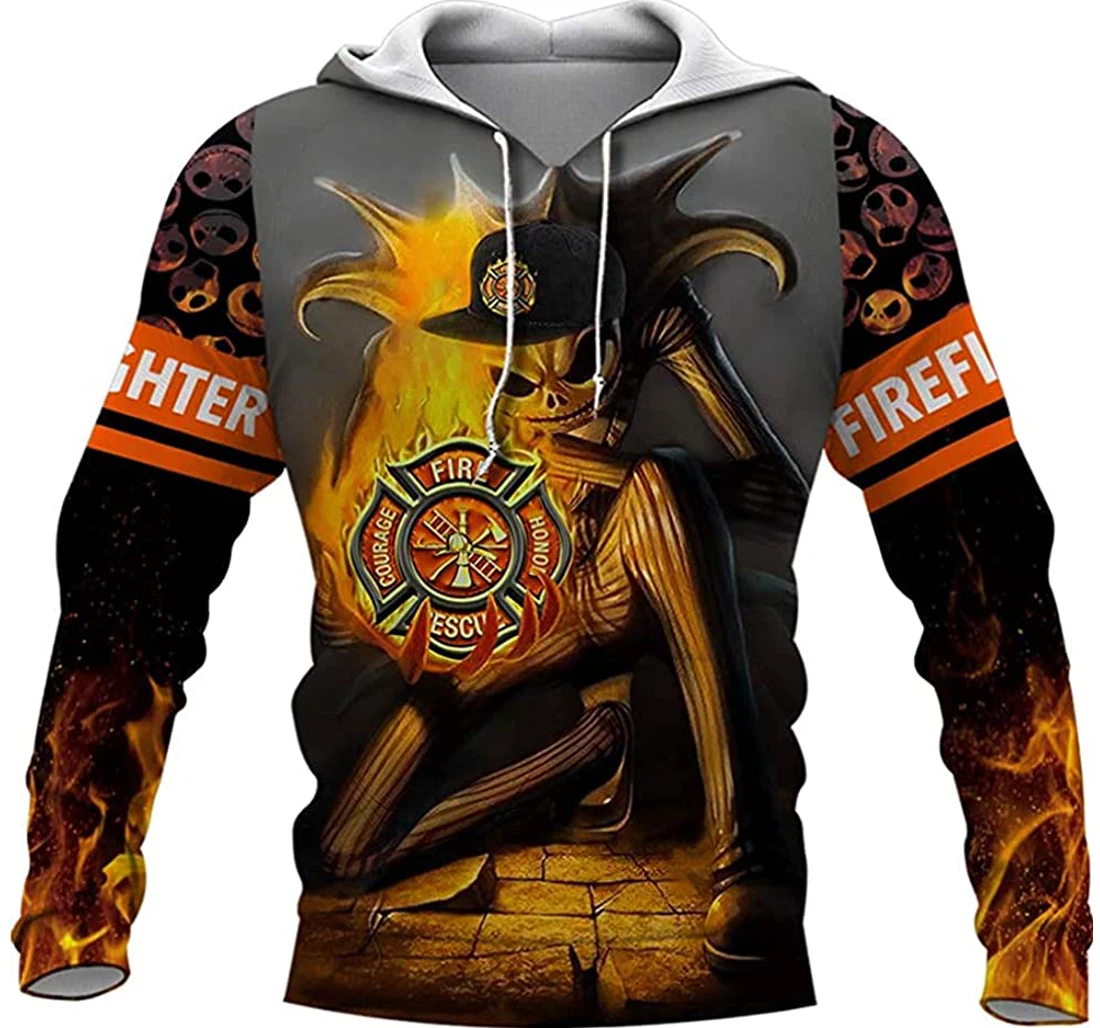 Firefighter Symbol Fire Skeleton - 3D Printed Pullover Hoodie