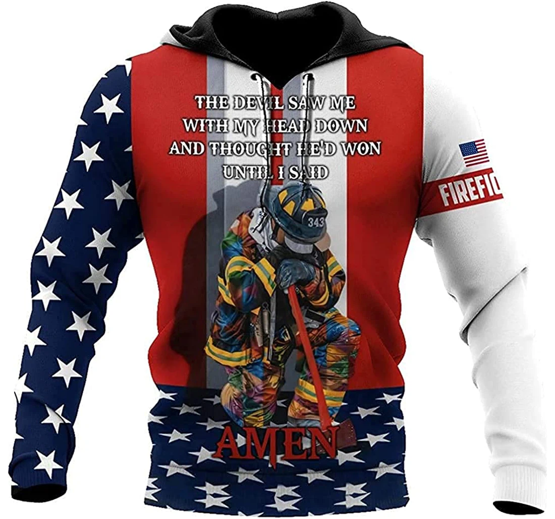 Firefighter Blessed American Flag - 3D Printed Pullover Hoodie