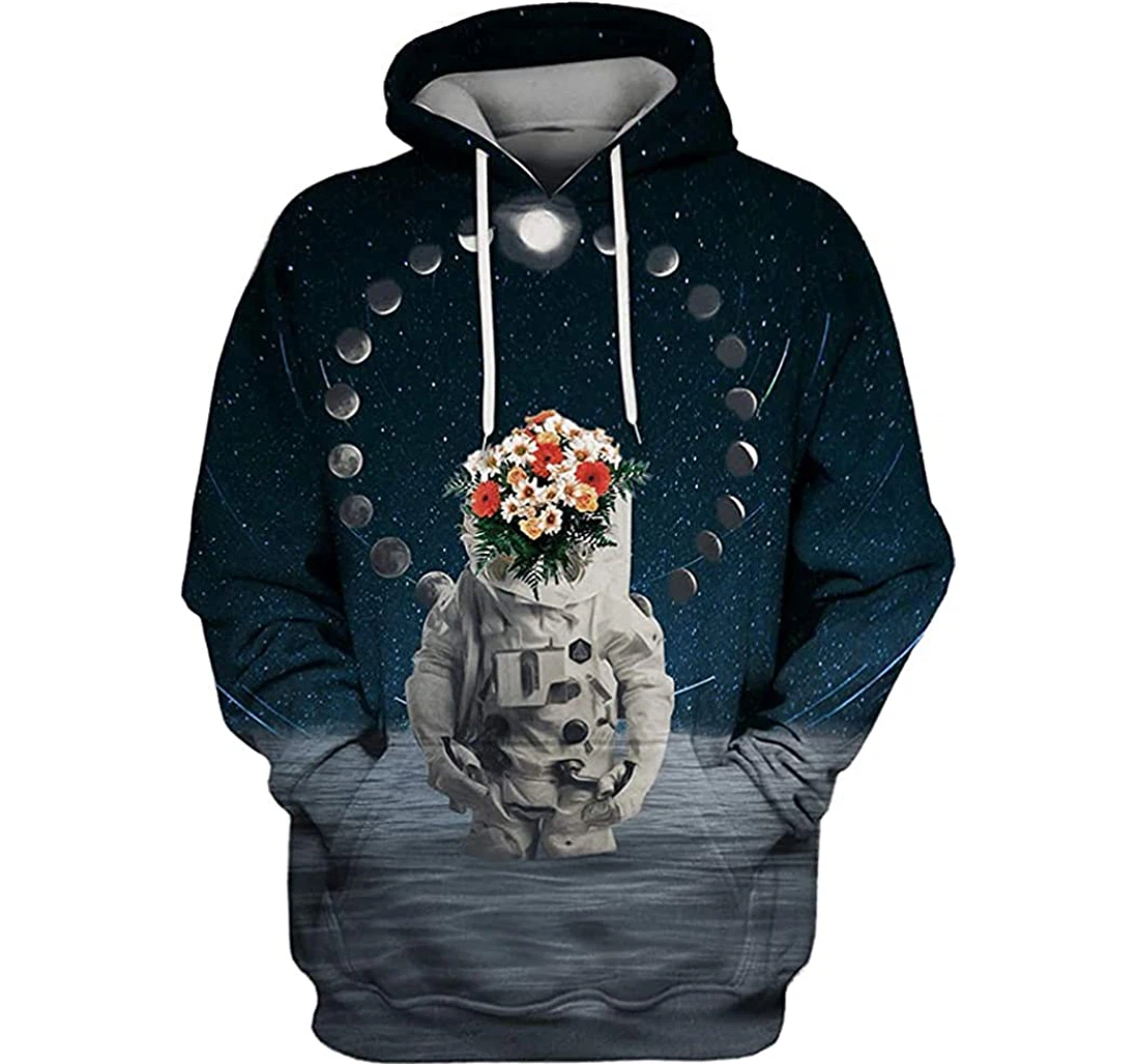 Astronaut With Flower - 3D Printed Pullover Hoodie