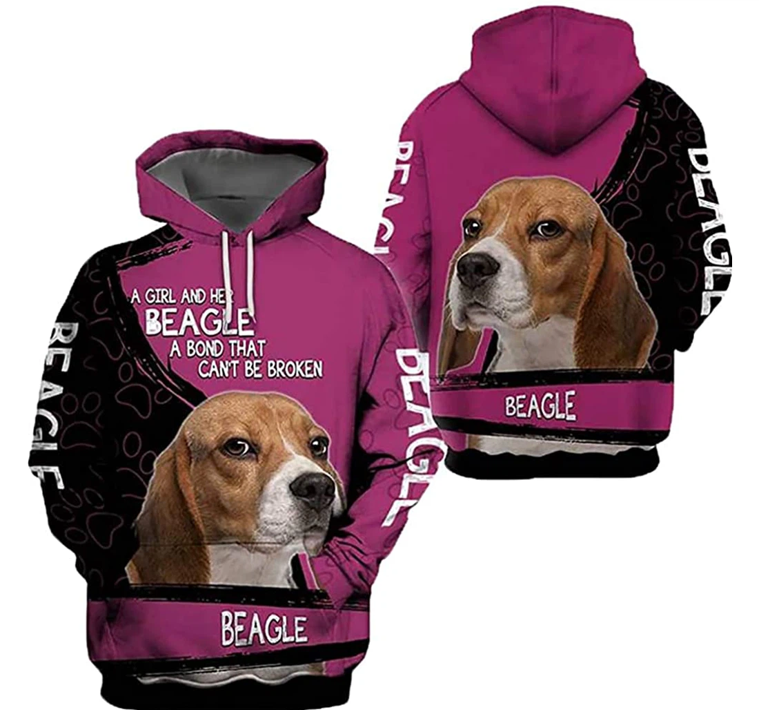 Beagle Dog Pink - 3D Printed Pullover Hoodie