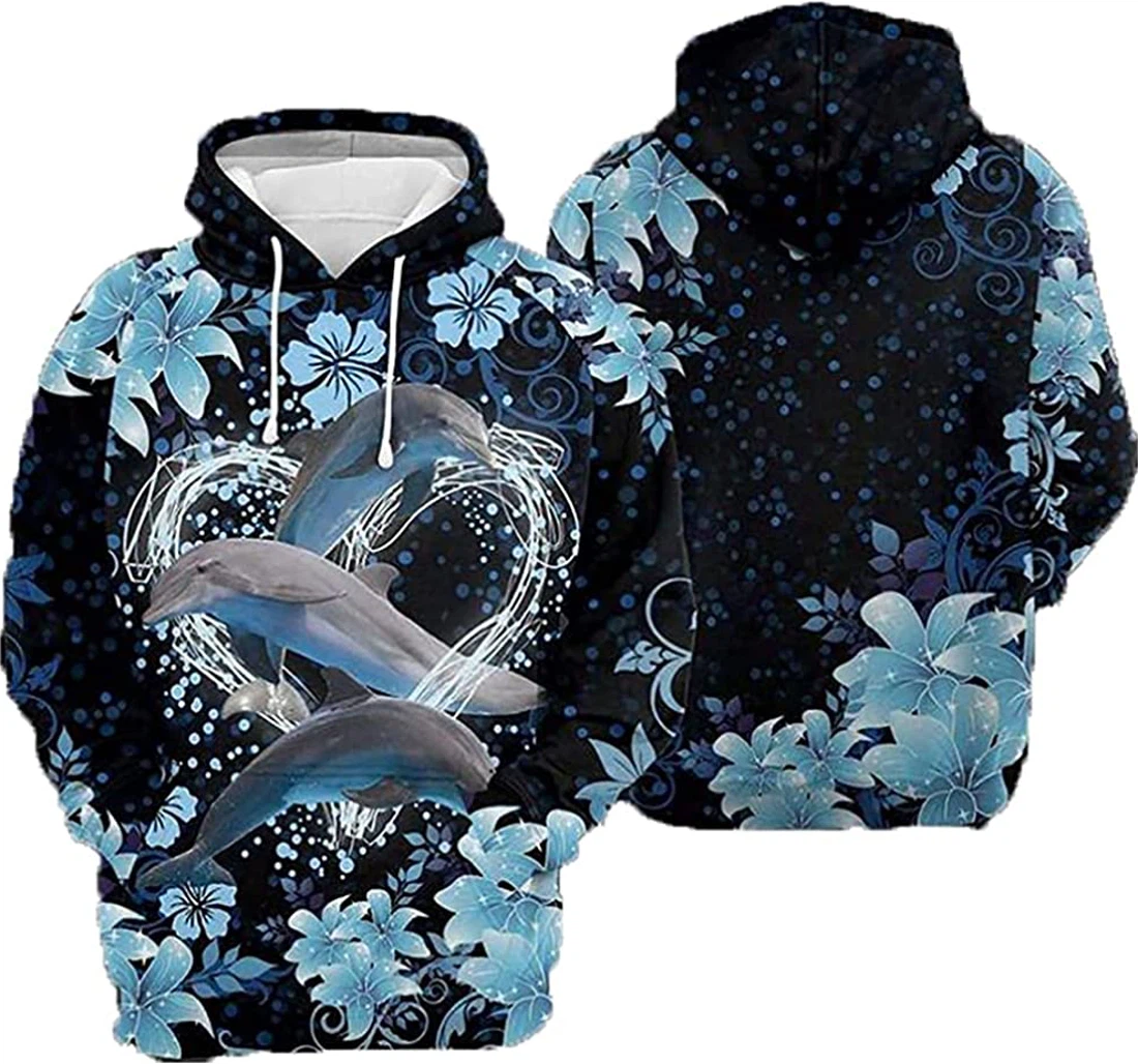 Dolphin Floral - 3D Printed Pullover Hoodie