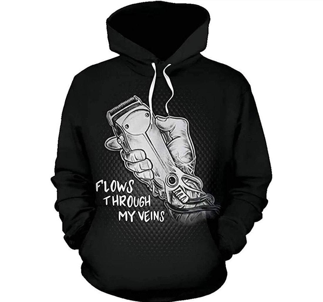 Barber Flows Through My Veins - 3D Printed Pullover Hoodie