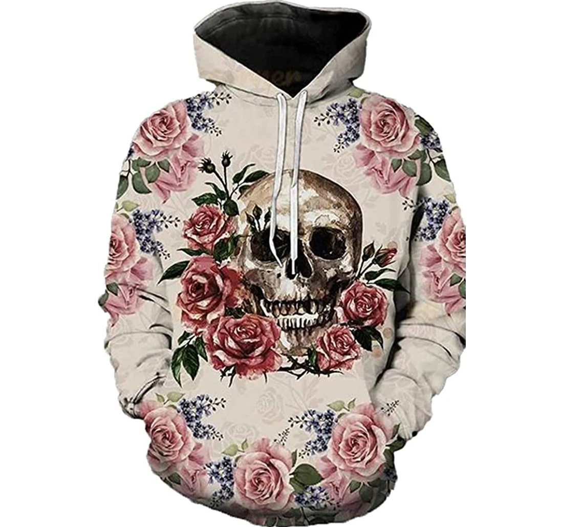 Rose Flower Skull - 3D Printed Pullover Hoodie