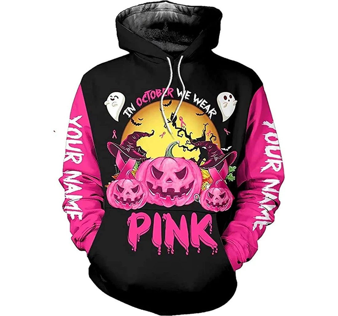 Personalized Name Breast Cancer Awareness Halloween - 3D Printed Pullover Hoodie