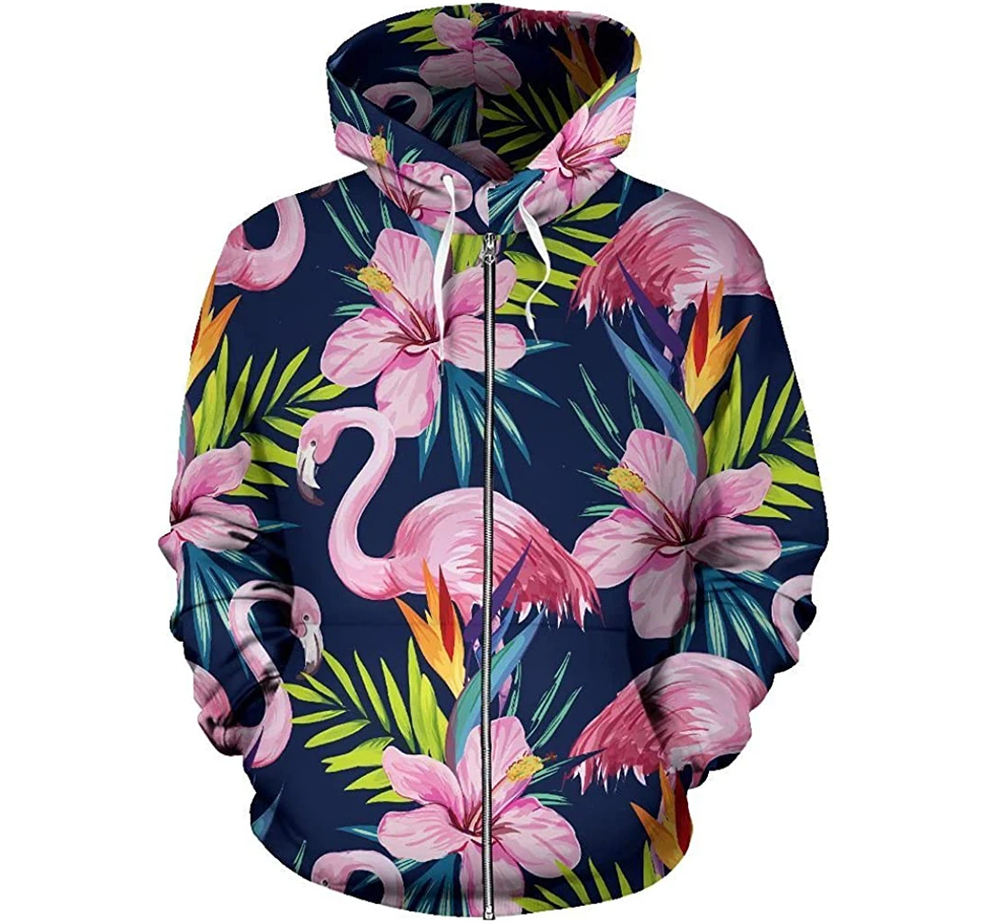 Flamingo Hibiscus Lightweight Sportwear Up - 3D Printed Pullover Hoodie