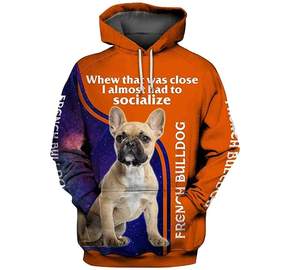 French Bulldog In Galaxy Lightweight Premium Sportwear Up - 3D Printed Pullover Hoodie