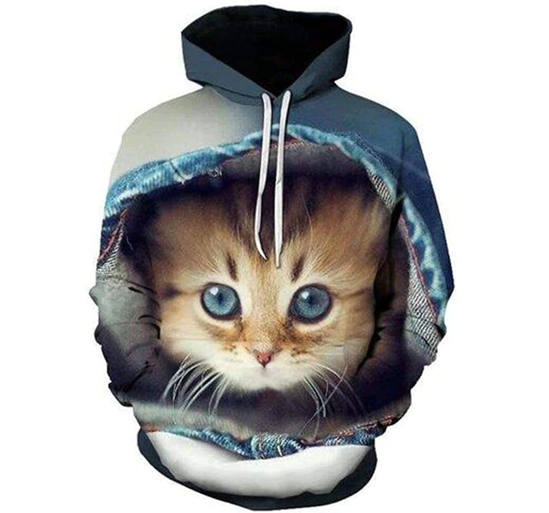 Cute Kitten In Jeans Lightweight Premium Sportwear Up - 3D Printed Pullover Hoodie