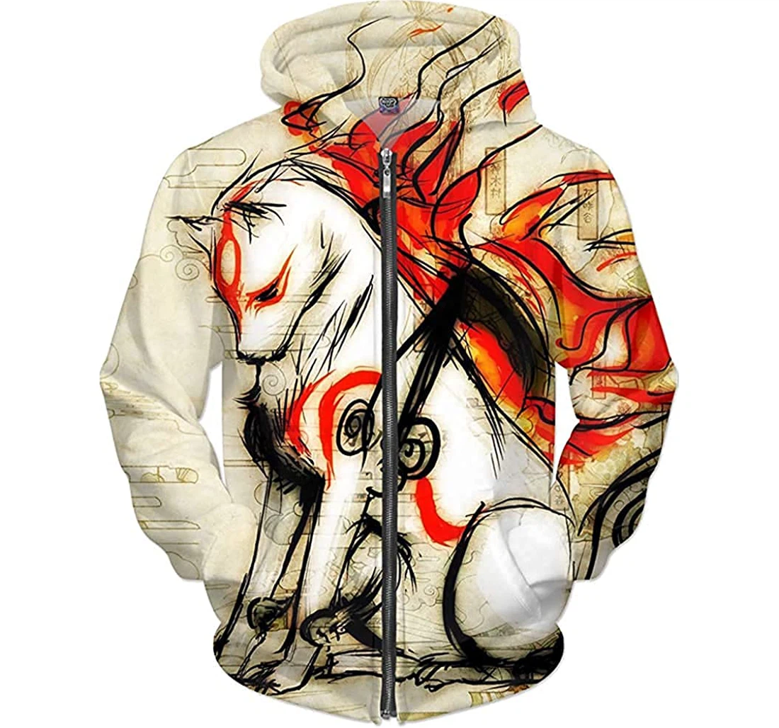 Zip Hoodie - Fire White Fox - 3D Printed