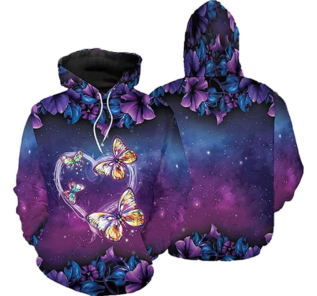 Purpel Butterfly Flower - 3D Printed Pullover Hoodie